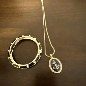 Elegant Gold and Black Anchor Necklace and Bracelet Set